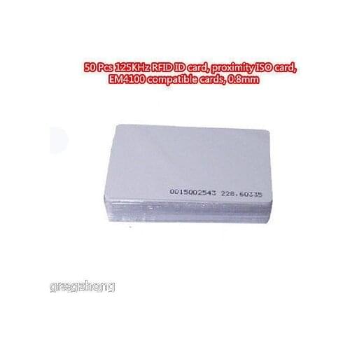 50 Pcs 125KHz RFID ID card, proximity ISO card, EM4100 compatible cards, 0.8mm
