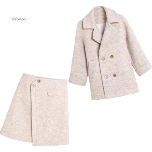 Korean Female Faux Wool Jacket and Skirt Set Women Coat Basic Clothing Fashion Femme Thick Cape Cloak Autumn Winter