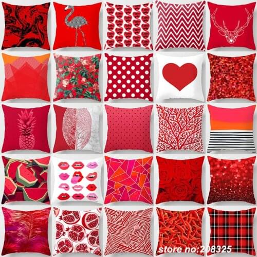 ZENGIA Nordic Creative Geometric Red Cushion Cover Modern Red Decorative Pillow Case For Sofa Couch Seat Wedding Throw Pillows