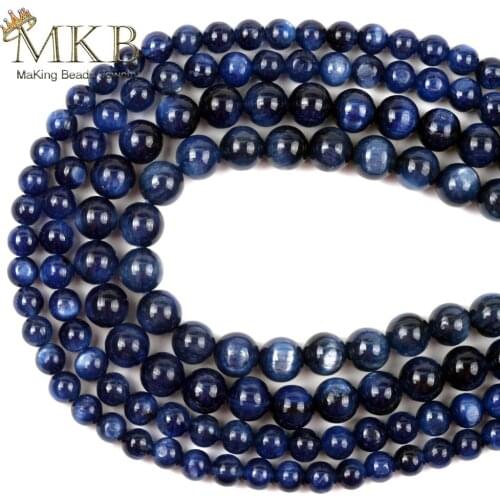 High Quality Natural 5A Blue kyanite Gem Stone Smooth Round Beads For Jewelry Making 6mm8mm Spacer Loose Beads Diy Bracelet 15"