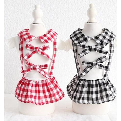 Bow Lace Grid Doll Collar Dog Dress Pet Products Cotton Clothing For Dogs Chihuahua Teddy Pet Puppy Dog Clothes 2020