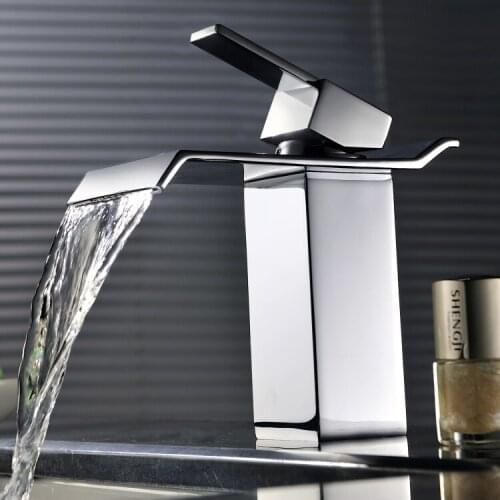 Square Modern Waterfall One Hole Bathroom Sink Faucet mixer Tap Chrome Free Ship