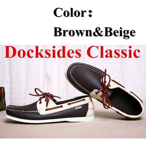 Men Women Genuine Leather Docksides Classic Boat Shoes,Homme Femme Navy Brown-Beige Plus Size 36-46 Brand Flats Loafers 2019A086