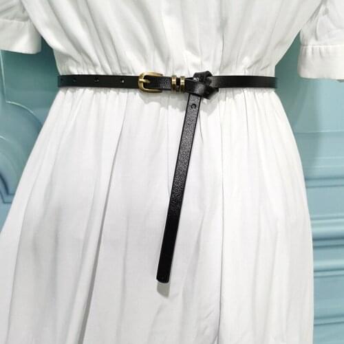 Cowhide Retro Small Belt Womens Leather Knotted Thin Belt Inner Match Match Skirt Waist Chain Simple Decorative Shirt