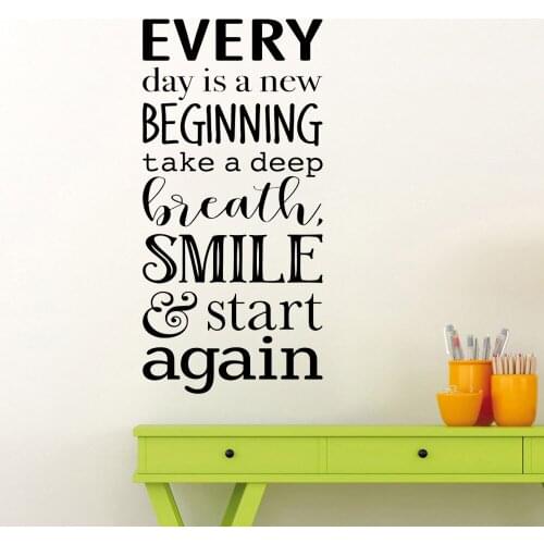 Motivational Quote Wall Art Decal Home Decor Bedroom Office PVC Wall Stickers Every Day is a New Beginning Lettering Decals D951
