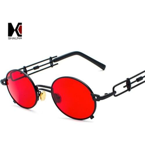 SHAUNA Oval Sunglasses Punk Sun Glasses Vintage Metal Frame Men Eyewear Red clear Lens Shades Steampunk UV400