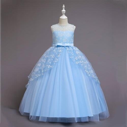 Fancy Princess Dresses for Girls Embroidery Flower Party Wedding Ball Gown Elegant Kid Formal Vestidos Children Dress