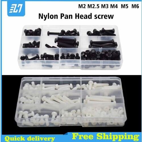 Nylon Pan Head Screw Phillips Cross Round Head Machine Bolt Assortment Kit Black White M2 M2.5 M3 M4 M5 M6