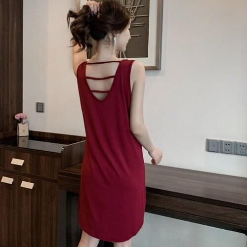 Nightgown Female Summer Modal Pure Cotton Sleeveless Sexy Backless network hong shui yi Tracksuit Pregnant Women Loose Thin