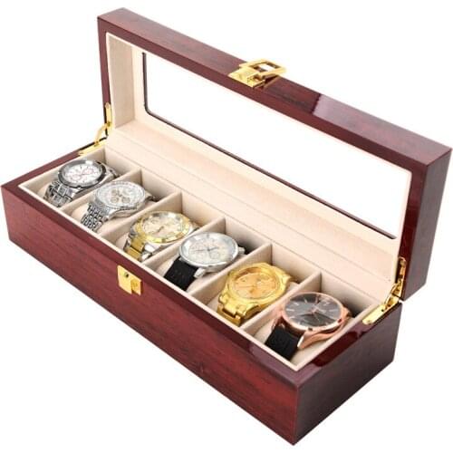 New Wood Baking Finish Watch Box Watch Holder Box For Watches Men Glass Top Jewelry Organizer Box 2 3 5 6 10 Grids Home Shop