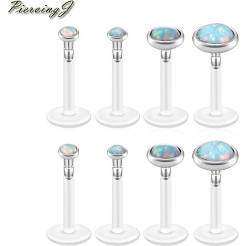 PiercingJ 5-10pcs 16G Stainless Steel+UV Flexible Acrylic Opal Crystal Tragus Retainer Flexible Acrylic Lip Ring Labret Piercing