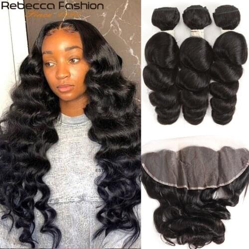 Rebecca Brazilian Loose Wave Bundles With Frontal Remy Human Hair 3 Bundles Loose Wave With Frontal