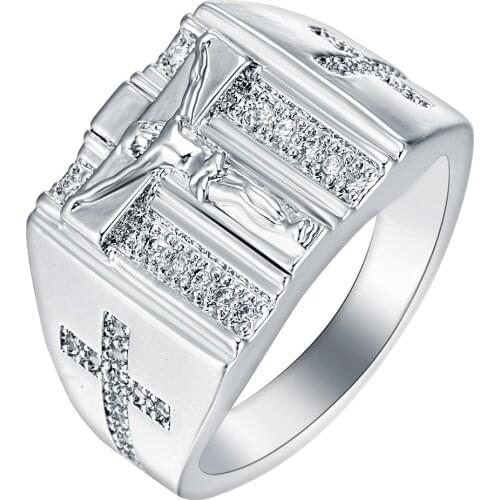 Luxury Trendy Jesus Cross Finger Rings For Men Women Gold&Silver Color Mirco Cubic Zirconia Stainless Steel Hip-Hop Party Bands