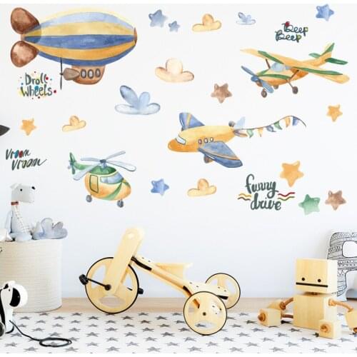 Cartoon Baby Airship Wall Stickers for Kids Room Nursery Vinyl Bedroom Decals Art Wall Murals Poster Boys DIY Home Deoration
