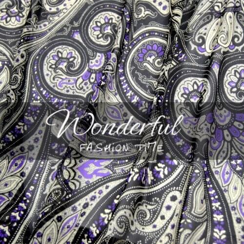 LEO&LIN Black paisley 100% silk georgette dress shirt fabric spring summer Baotou (1 meter)