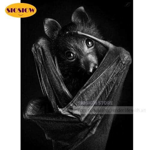 SIOSIOW 5D DIY Diamond Art Painting Cross Stitch Black And White Bat Full Square 3D Diamond Mosaic Embroidery Animals Decor Room