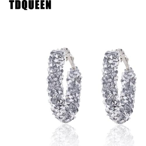 TDQUEEN Multi Color Hoop Earrings for Women Silver Plated Shiny Rhinestone Crystal Big Round Circle Earrings