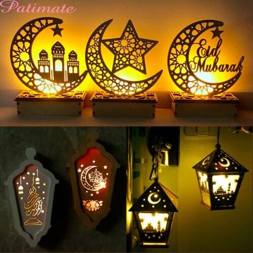 DIY Ramadan Eid Mubarak Decorations For Home Moon Star LED Light Wooden Hanging Ornament Islamic Muslim Festival Party Supplies