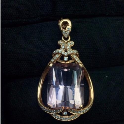 Fine Jewelry Real Pure 18 K White Gold Jewelry AU750 100% Natural Morganite Gemstone 12.19ct Pendants for Women Fine Necklace