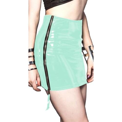 Faux Leather Candy Color Women Skirts PVC Slim Split Zipper Mini Skirt for Ladies Nightclub Club Pole Dance Clothing Plus Size