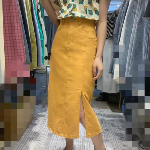 Women Plus Size Side Split Office Lady Straight Denim Skirts 2xl Spring Summer Mid Long Jeans Skirts white