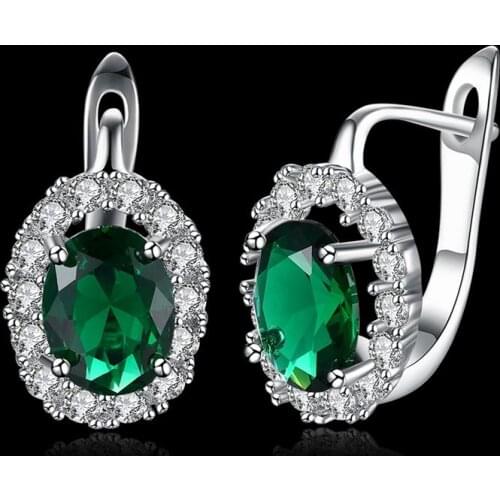 New 2021 Fashion Women Earrings Big Green Shiny Crystal Cubic Zircon Stone Earrings Female Contracted Fine Hot Jewelry Girl Gift