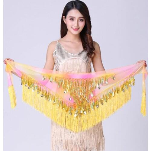 Female belly dance new hip scarf waist chain practice tassels triangle towel Indian dance clothing waist towel hip towel wild