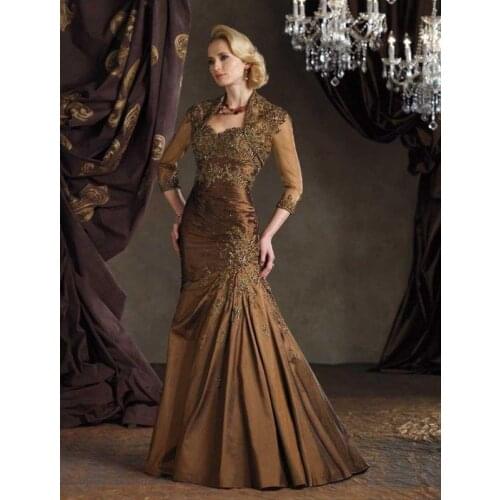 Free shipping 2016 new fashion vestidos de noiva lace beaded elegant taffeta Mother of the Bride Dresses with jacket long sleeve