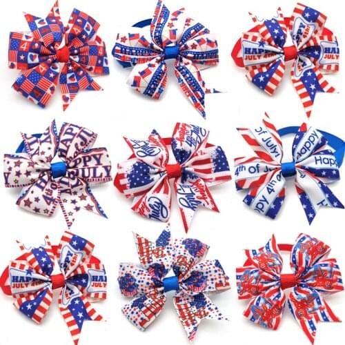 100pcs Independence Day Pet Dog Bow Ties Stripes Stars Pet Cat Dog Bowties Neckties 4th of July Dog Accessories