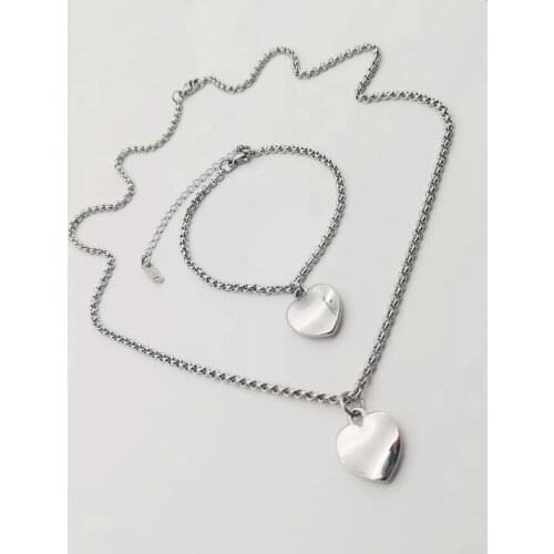 2019 AW Classic Heart charm necklace bracelet jewelry set Silver Stainless steel womens elegant Heart necklace bracelet set