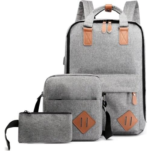 3pcs/sets (Backpack+Shoulder Bag+Coin Bag) Unisex Backpacks Men Daypacks Women Bagpacks 15.6 Inch Laptop Shoulder School Bags