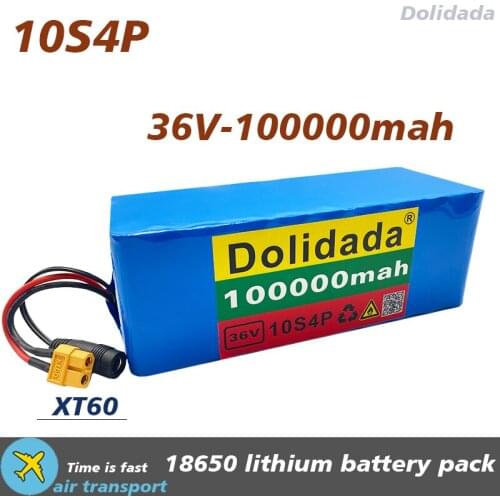 36V 10s4p 100000mAh 1000W large capacity 18650 lithium battery pack electric bicycle scooter with BMS XT60 plug
