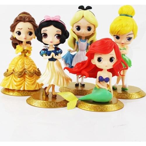 5PCS/Lot 15CM Q Posket Mermaid Snow White Princess Belle Wedding Doll Cake figure Model Toys