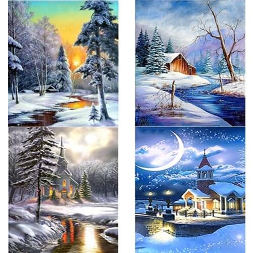5D DIY Diamond Painting Snow Scene Diamond Embroidery Full Square Round Drill Landscape Cross Stitch Crafts Home Art Decor Gift