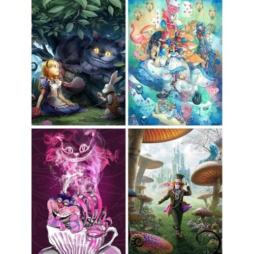 Disney Diamond Painting Alice in Wonderland New Arrivals Princess and Cheshire Cat Full Drill Art 5D DIY Mosaic Kits Home Decor