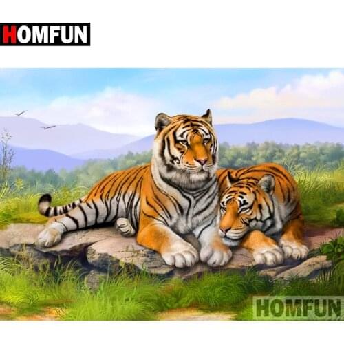 HOMFUN Diamond Painting Cross Stitch "Animal tiger" 5D DIY Diamond Embroidery Full Square/round Rhinestone Of Picture A08102