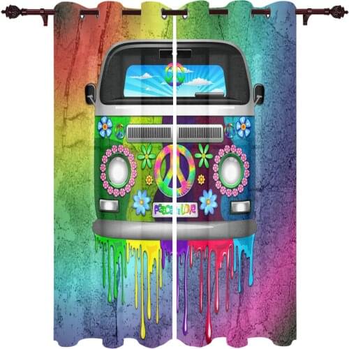 Bus Rainbow Colors Flowers Large Curtains For Living Dining Modern Simple Curtains Finished Curtains For Dining Room Bedroom