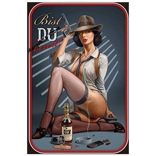 Gangster Pin Up Girl Metal Tin Sign Custom Metal Sign 8 X 12 Inch-Bar Cafe Restaurant Home Decor Decorative Sign