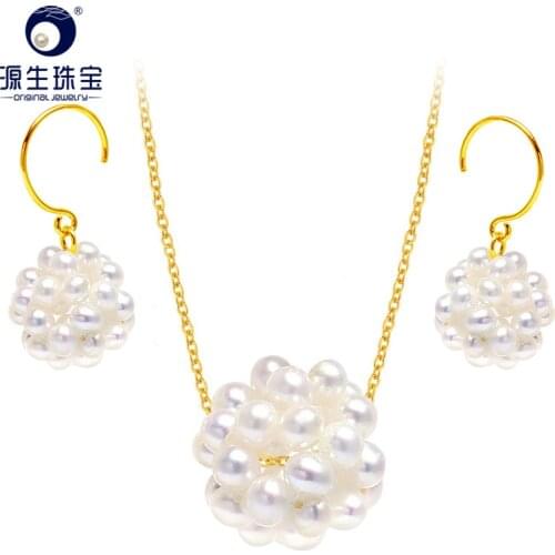 YS Hand-knitted 3-4 mm White China Freshwater Pearl Chain Necklace/Earrings Jewelry Set For Women