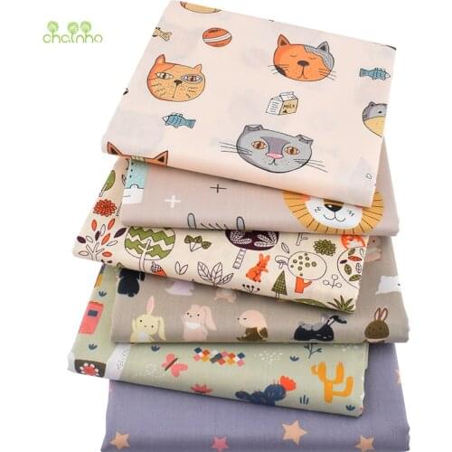 Chainho,6pcs/Lot,Happy Animals,Printed Twill Cotton Fabric,Patchwork Cloth For DIY Sewing Quilting Baby&Childs Material,40x50cm