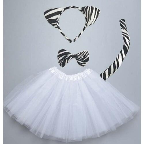 Children Animal Zebra Headband Tail Tie Paw Gloves Cosplay Costume Skirt Tutu Birthday Party Dress Christmas Xmas Halloween