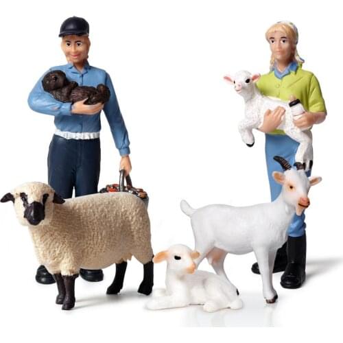 Action Figures Zoo Farm House Model Farmer Cow Duck Poultry Animals Set Figurine Miniature Lovely Educational For Kids Toy