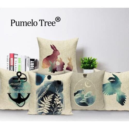Scenic blue pillowcase cushions for sofa Hot Sale cover cushion linen print decorative pillows Dropshipping cushion