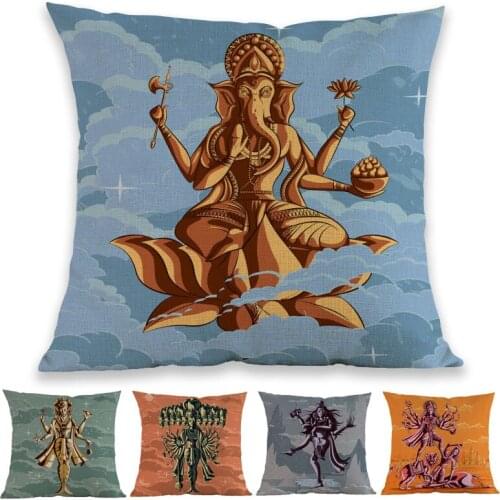Indian Myth Characters God Brahma Shiva Vishnu Ganesha Hanuman Rama Goddess Durga Pillow Case Home Shop Sofa Decor Cushion Cover