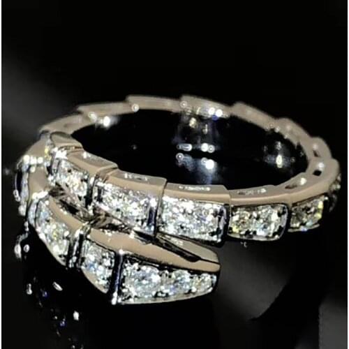Creative design new inlaid full diamond python diamond three-dimensional ring exquisite trend ladies party silver jewelry