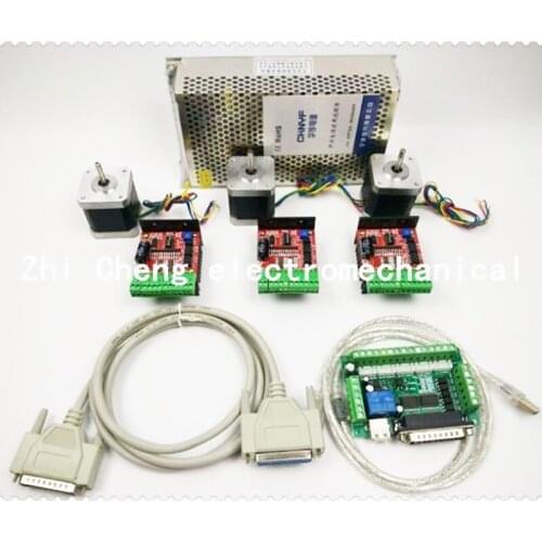 CNC Router Kit 3 Axis, 3pcs TB6600 4.0A stepper motor driver +3pcs 42HS48 0.44NM motor+ 5 axis interface board+ power supply