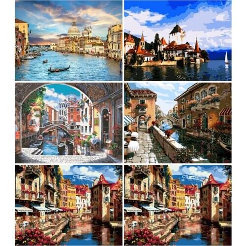 Paint With Diamonds Venice Landscape Kit Drawing Canvas Hand Painted Creative Gift Crystal Pictures City Scenery Home Decoration