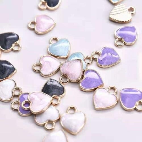 10pcs Creative Alloy Earring Accessories Cartoon Pearlescent Series Love Heart Simple Pendant For Diy Earrings Bracelet Material