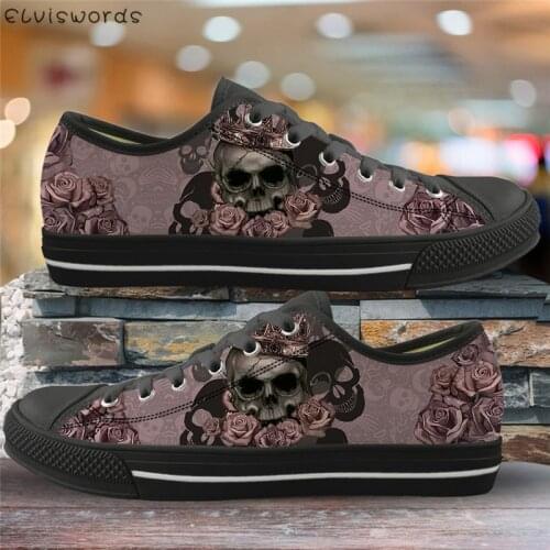 ELVISWORDS Skull Queen 3D Pattern Light Low Top Shoes Canvas Vulcanized Shoes for Women Lace-up Spring Summer Sneakers Flats