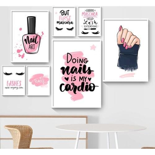 Nail Polish Print Posters Pink Love Heart Eyelash Canvas Painting Quotes Wall Art Print Modern Pictures For Beauty Salon Decor